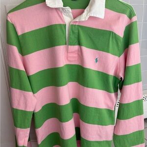 Ladies Ralph Lauren mid weight Cotton rugby Polo in Green and Pink